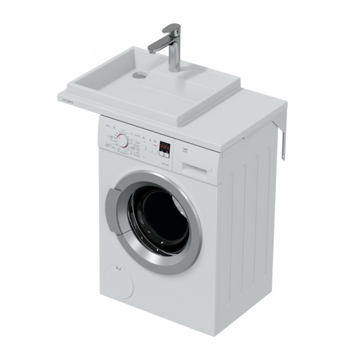 Раковина из искусственного камня СанТа Юпитер 900120 80х50 над стиральной машиной цвет белый 1 отверстие под смеситель - фото 4