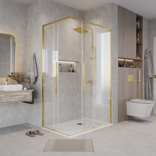 Душевой уголок Grossman Galaxy 300.K33.01.1280.32.00 120х80 стекло прозрачное профиль золото матовое без поддона - фото 4