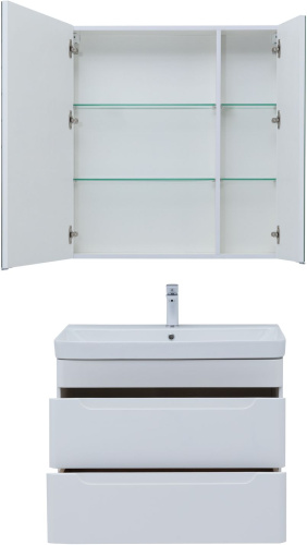Комплект мебели: тумба с раковиной 80x46x62 + зеркало-шкаф Aquanet София 00274199 подвесной цвет белый - фото 3