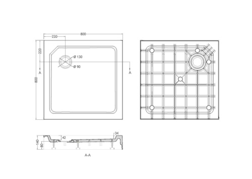 Душевой поддон Cezares TRAY-SMC-A-80-550-150-W 80х80 стеклопластик белый без ножек - фото 2