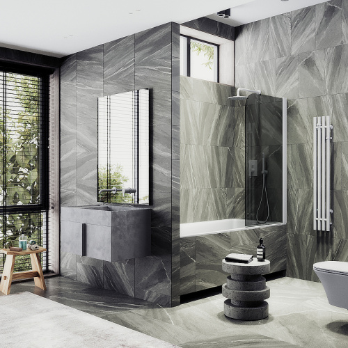 Душевая шторка на ванну Maybah Glass MGV-623-1 80х140 стекло тонированное профиль белый ориентация универсальная - фото 2