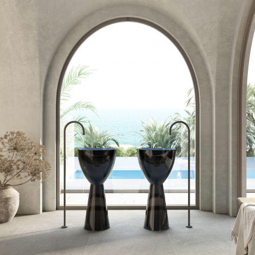 Раковина из полиэфирной смолы Abber KRISTALL AT2703Onyx 45х45 напольная цвет черный без отверстий под смеситель - фото 4