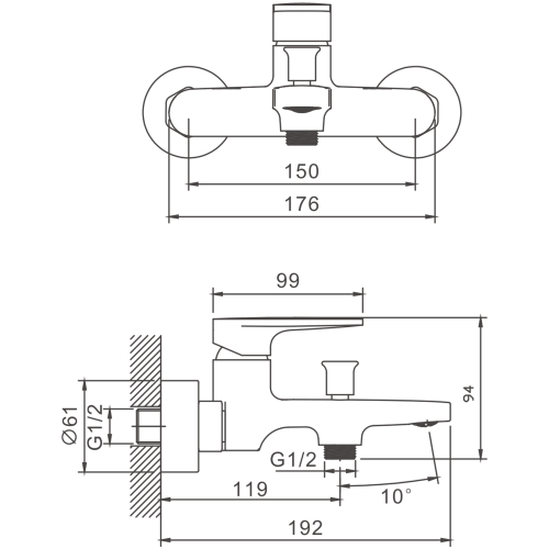 Смеситель для ванны и душа BELZ B61713-7 настенный черный - фото 2