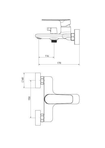 Смеситель для ванны Tokito YAMANASHI TOK-YAM-1014 настенный хром - фото 2