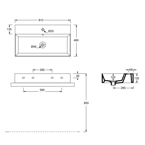 Раковина керамическая Alice Spy 81 см 34330101 подвесная цвет белый 1 отверстие под смеситель - фото 2