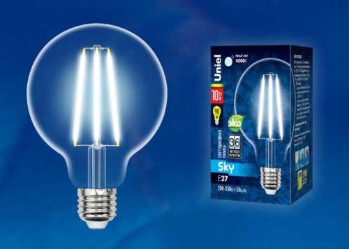 Лампа светодиодная филаментная Uniel SKY Globe (СКЫ Глобе) LED-G95-10W/3000K/E27/CL PLS02WH картон - фото 2