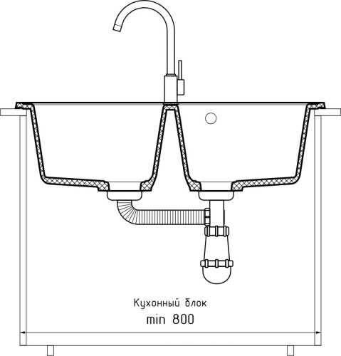 Кухонная мойка Granfest Standart S-780K черный 79х50 цвет черный поверхность матовая - фото 4
