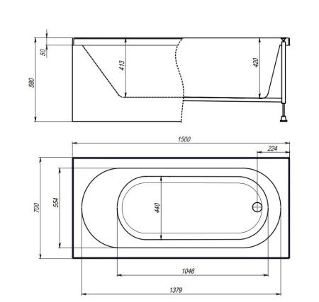 Ванна акриловая гидромассажная Timo ROHA ROHA1570-KT15-SPV1505-T-CM-T-BM 150х70 пристенная прямоугольная с каркасом