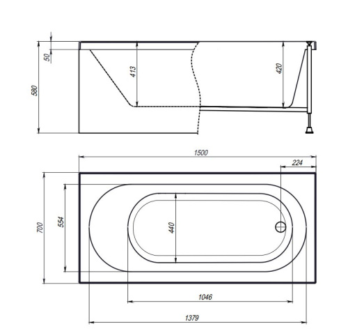 Ванна акриловая гидромассажная Timo ROHA ROHA1570-KT15-SPV1505-T-CM-FP15S 150х70 пристенная прямоугольная с каркасом - фото 2