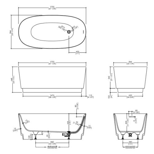 Ванна из искусственного камня Devon Devon Dove DOVE 170х65 отдельностоящая овальная - фото 2