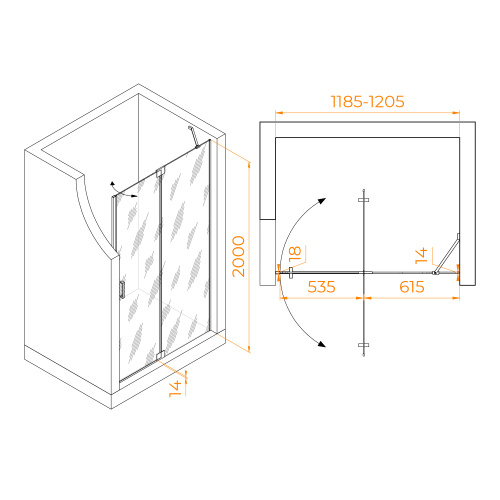 Душевая дверь RGW Hotel 350601412-14 120х200 стекло прозрачное профиль черный - фото 2