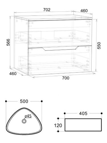 Тумба с раковиной Orange Line Li-70TugMDF+B07-500W 70х46х69 подвесная цвет графит матовый - фото 5