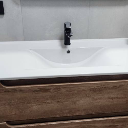 Раковина из сантехнического фарфора Bond Cube S05-1200 120х46 встраиваемая цвет белый глянцевый 1 отверстие под смеситель - фото 2