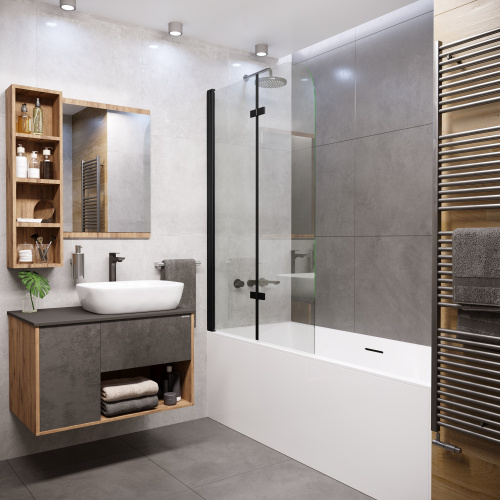 Душевая шторка на ванну Grossman GR-106110BLACK 110х150 стекло прозрачное профиль черный ориентация универсальная - фото 2