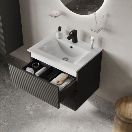 Тумба с раковиной IDDIS Bild BIL80G0i95K 80х45х50 подвесная цвет темно-серый - фото 5