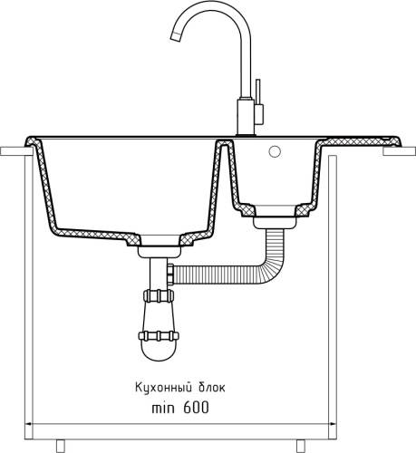 Кухонная мойка Granfest Quarz 21К песочный 74х48 цвет бежевый поверхность матовая - фото 4