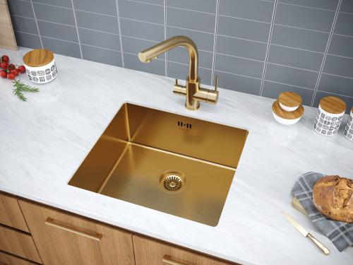 Кухонная мойка Paulmark GERBERG 48 UNI PM254844-BG 43х39 цвет брашированное золото поверхность матовая - фото 3
