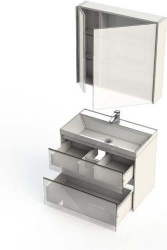 Комплект мебели: тумба с раковиной + зеркало-шкаф Aquanet Гласс 00240465 80x45x141 напольный/подвесной цвет белый - фото 3