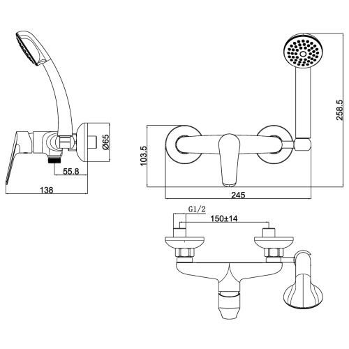Смеситель для ванны LeMark Partner LM6559C настенный хром - фото 3