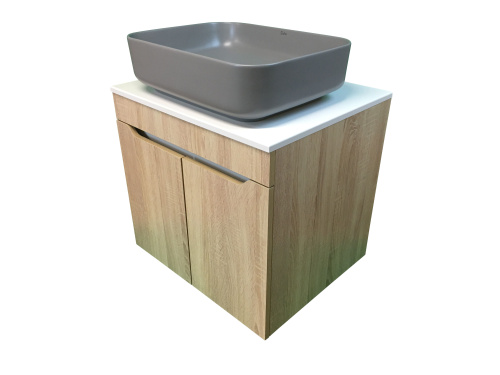 Тумба с раковиной Sintesi STL.W7021_SIN-LVB-APP-409GM 60х55х50 подвесная цвет белый/коричневый/темно-серый - фото 3