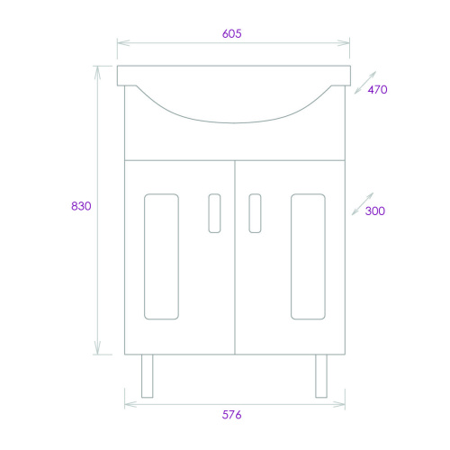 Тумба под раковину Onika Кристалл 106123 56х31х68 напольная - фото 3