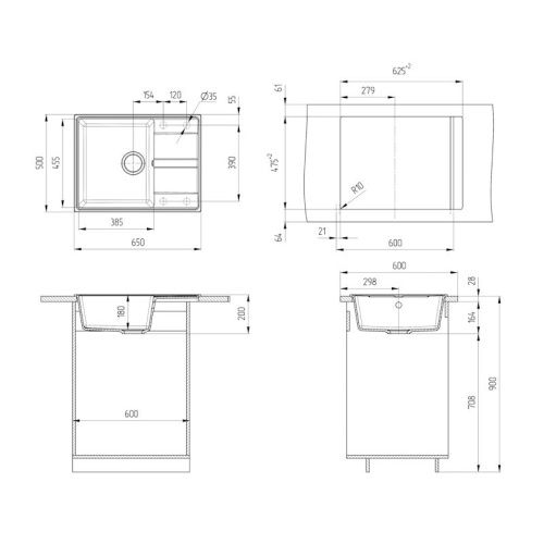 Кухонная мойка Grandex Aqua 600315 65х50 цвет черный металлик поверхность матовая - фото 3