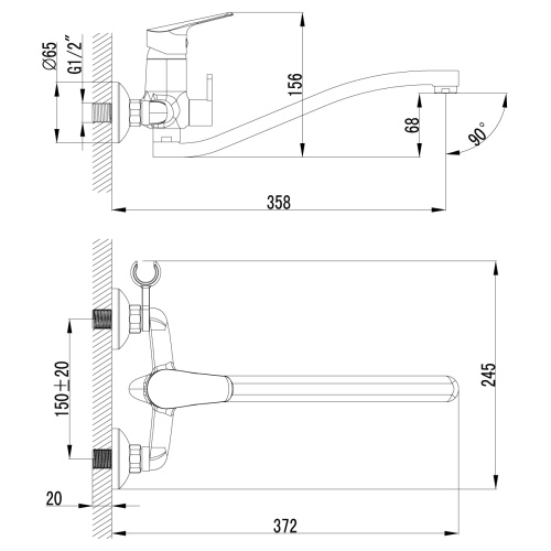 Смеситель для ванны LeMark Partner LM6553C настенный хром - фото 2
