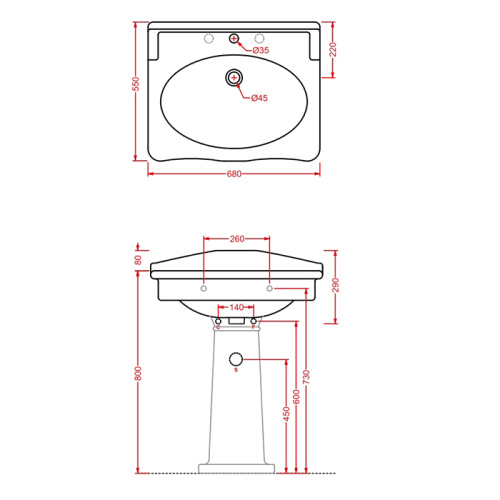 Раковина керамическая Artceram HERMITAGE 68 см HEL002 01 00*1 подвесная цвет белый 1 отверстие под смеситель - фото 2