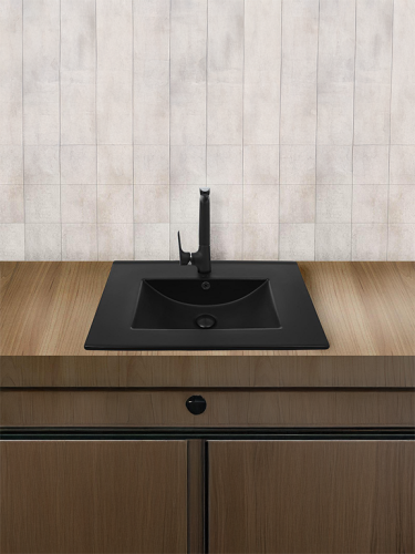 Раковина из санфаянса WeltWasser WW SK 47 см 10000005563 встраиваемая цвет черный матовый 1 отверстие под смеситель - фото 4