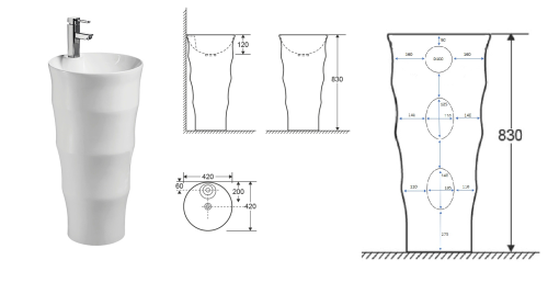 Раковина из сантехнического фарфора Cerutti SPA CT7833 42х42 напольная цвет белый 1 отверстие под смеситель - фото 3