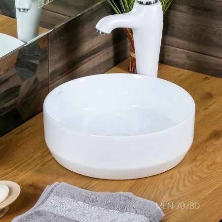 Раковина из сантехнического фарфора Melana 7078D-805 40х40 накладная цвет белый без отверстий под смеситель
