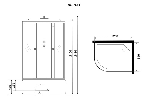 Душевая кабина Niagara Eco 7510R 120х80 асимметричная с крышей ориентация правая - фото 4