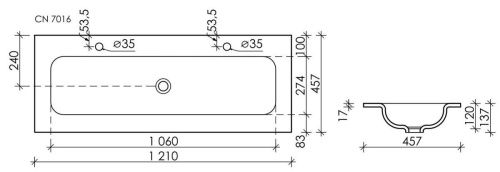 Раковина из сантехнического фарфора Ceramica Nova GRACE CN7016 120х50 накладная цвет белый 2 отверстия под смеситель - фото 4