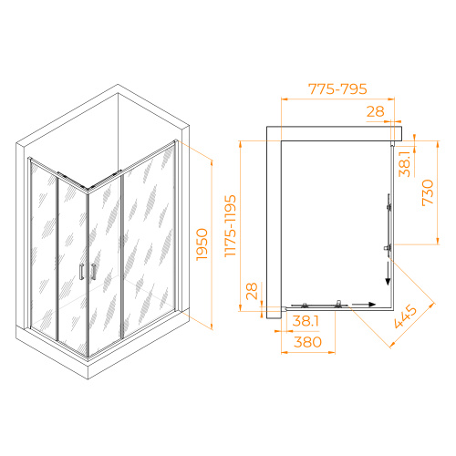 Душевой уголок RGW Passage 030824682-14 80х120 стекло прозрачное профиль черный без поддона - фото 3