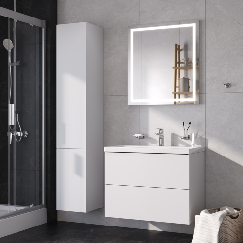 Комплект мебели: тумба 75x42x58 + раковина + смеситель + зеркало + аксессуары Am.Pm Gem BK90GA подвесной цвет белый/хром/серебристый - фото 4