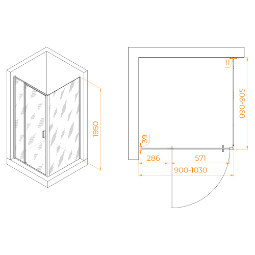 Душевой уголок RGW Passage 350807899-14 90х90 стекло прозрачное профиль черный без поддона - фото 2