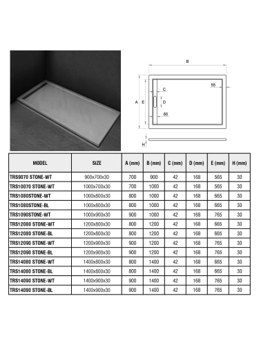 Душевой поддон WeltWasser WW TRS 12090 STONE-BL (10000004382) 120х90 искусственный камень - фото 2