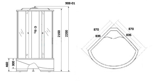 Душевая кабина Niagara Ultra 9080134 90х90 четверть круга с крышей ориентация универсальная - фото 2