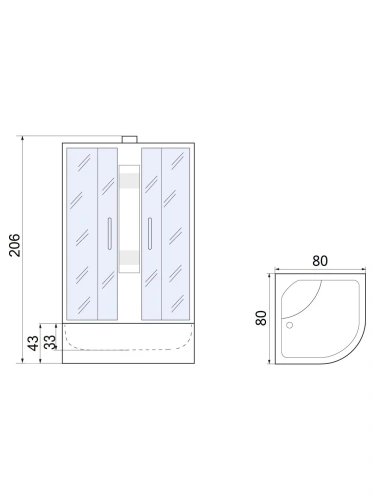 Душевая кабина River NARA Б/К 80/43 MT (10000000837) 80х80 четверть круга без крыши ориентация универсальная - фото 2