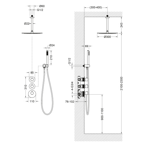Душевая система Timo Saona SX-2370/00SM встраиваемая в стену - фото 2
