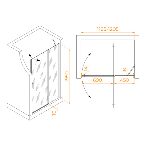 Душевая дверь RGW Leipzig 351200412-14 120х195 стекло прозрачное профиль черный - фото 2