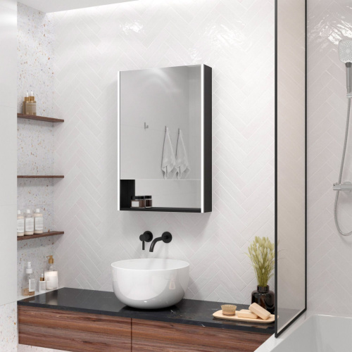 Зеркало-шкаф Art&Max Foggia AM-Fog-600-800-1D-L-DS-F-Nero 60х14х80 подвесной цвет черный - фото 2