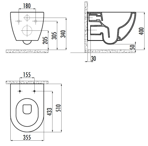 Чаша унитаза подвесная Creavit Free FE322-11CB00E-0000 цвет белый без сиденья душевой смыв - фото 2