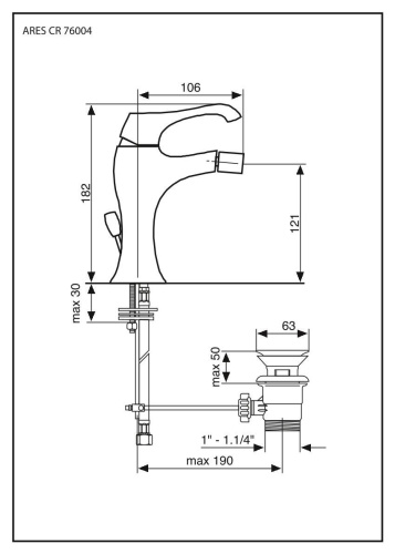 Смеситель Emmevi Ares 76004/NS на биде никель - фото 2