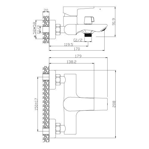 Смеситель для ванны WesnaArt Briz BRI20-310 настенный хром - фото 2