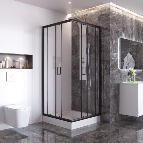 Душевой уголок Taliente TA-10102-1CB 100х100 стекло прозрачное профиль черный матовый без поддона - фото 3