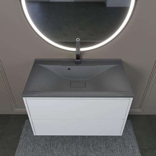 Раковина из искусственного камня Uperwood Elen Quartz 297000021 80х45 полувстраиваемая цвет серый - фото 3