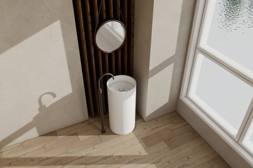 Раковина из искусственного камня Abber Stein AS2516-H 40х40 напольная цвет белый матовый без отверстий под смеситель - фото 2