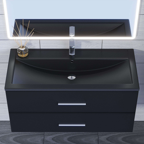 Раковина кварцевая Uperwood Foster Quartz 291030047 100х46 полувстраиваемая цвет черный - фото 4