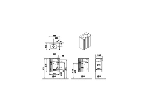 Тумба с раковиной Vitra Root Groove 69198 45х29х58 подвесная цвет белый матовый - фото 2